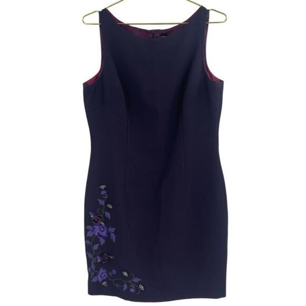 Vintage Laundry By Shelli Segal Plum Sheath Dress Violet Floral Accent 12